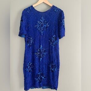 80s Vintage Sequin Blue Dress